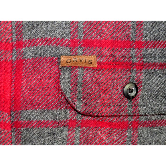 ORVIS Long Sleeved Red/Gray Plaid Flannel Button Up Shirt Heavy Men's Meidum - Picture 5 of 8